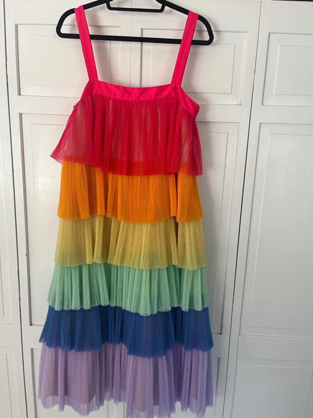 Hutch Rainbow Tiered Tulle Mesh Pleat Midi Dress Size Medium - Picture 3 of 4